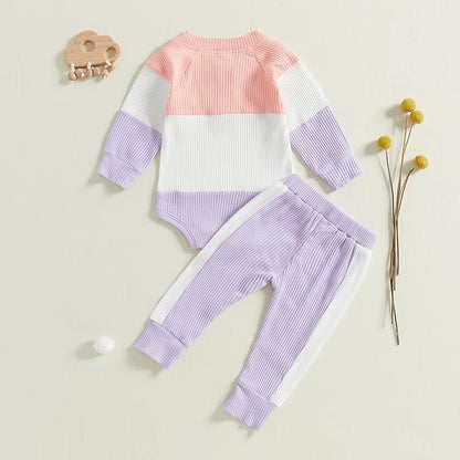 Thorn Tree Newborn Infant Baby Girl Clothes Ribbed Knitted Long Sleeve Romper Long Pants Stretchy Fall Outfits
