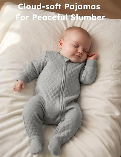 Yoofoss Baby Pajamas Organic Cotton Baby Winter Clothes Warm Newborn Sleepers for 0-3 3-6 6-9 Months, Quilted Footed Pjs