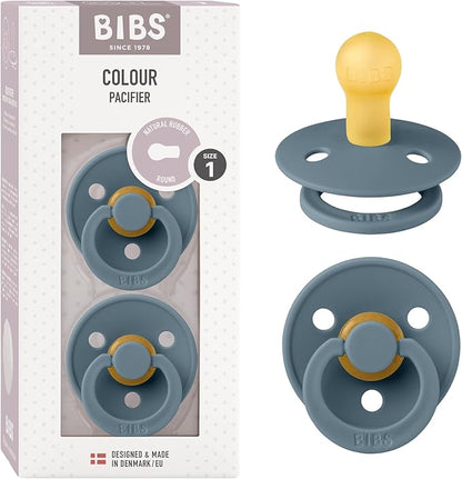 Bibs Colour Pacifier 2-Pack | BPA Free Soother, Round Nipple. Natural Rubber Latex,