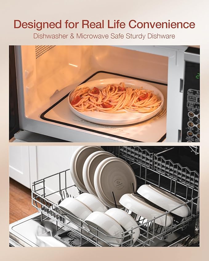 Famiware Milkyway Stoneware Dinnerware Sets with Mugs, Service for 6 (24 Pieces), Plates and Bowls Sets -Scratch Resistant, Microwave and Dishwasher Safe Dishes Set, White