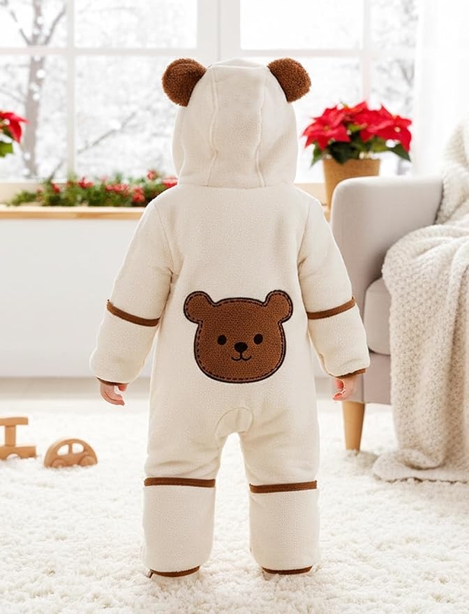 PATPAT Fleece Hooded Footed Clothes, Soft Warm Footie Covers, Car Seat Friendly, Easy Zip,Cute Romper Newborn Infant Jumpsuit