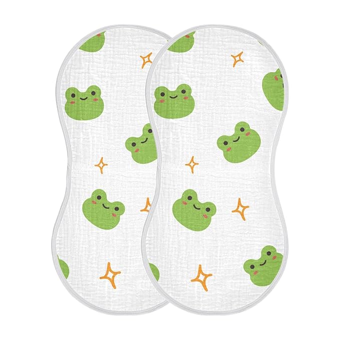 Muslin Baby Burp Cloths Set of 1, Soft Absorbent Cute Frog Muslin Washcloths, Bibs, Face Towel for Newborn Boys Girls, 22 x 11 Inch