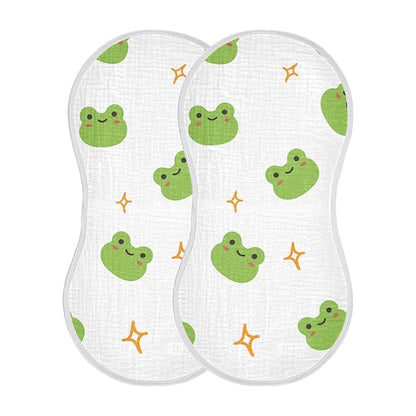 Muslin Baby Burp Cloths Set of 1, Soft Absorbent Cute Frog Muslin Washcloths, Bibs, Face Towel for Newborn Boys Girls, 22 x 11 Inch