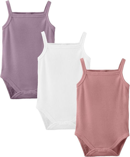 OPAWO Onsies for Baby Girls' Bodysuits 3 Pack Neutral Baby Clothes Spaghetti Strap & Long Sleeve Fall Baby Undershirt 0-2T
