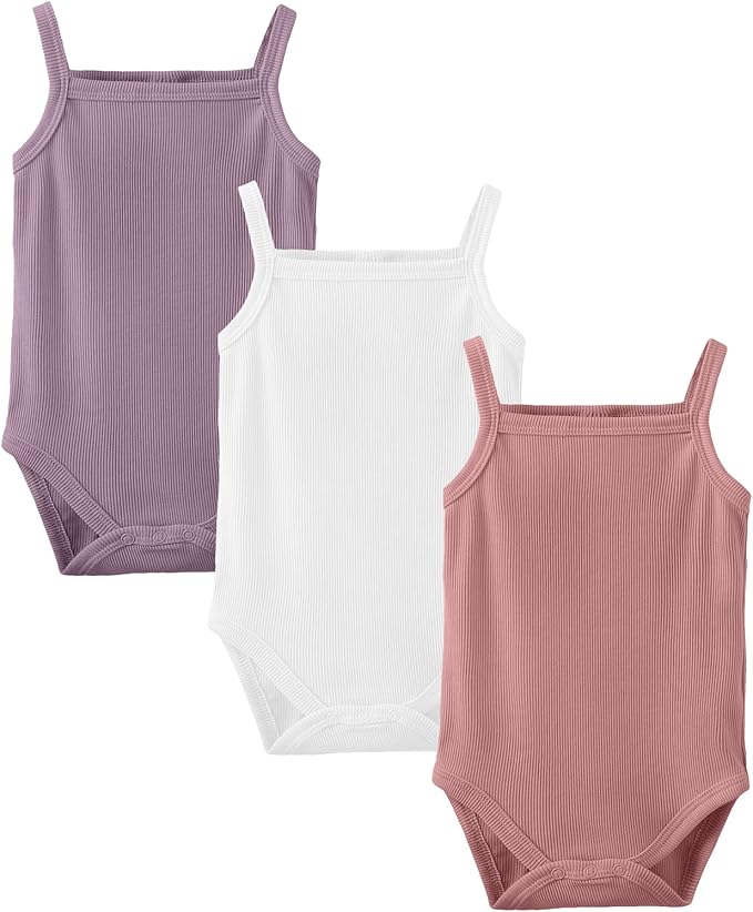 OPAWO Onsies for Baby Girls' Bodysuits 3 Pack Neutral Baby Clothes Spaghetti Strap & Long Sleeve Fall Baby Undershirt 0-2T