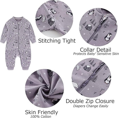 Newborn Baby 2-way Zipper Romper Cotton One-piece Jumsuit 3-pack, 0-24 Months