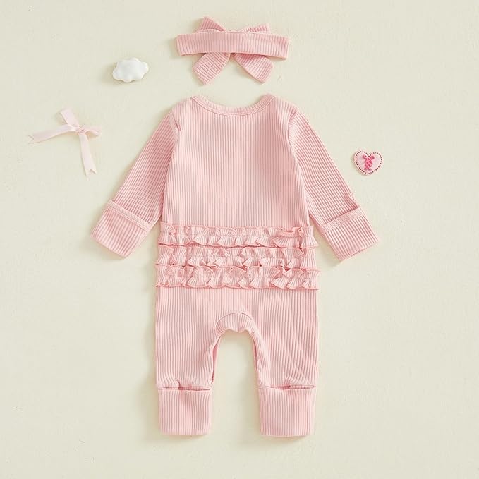 allshope Infant Baby Girl Fall Outfit Romper Ribbed Embroidery Onesie Jumpsuit Long Sleeve Bodysuit Cute Newborn Clothes