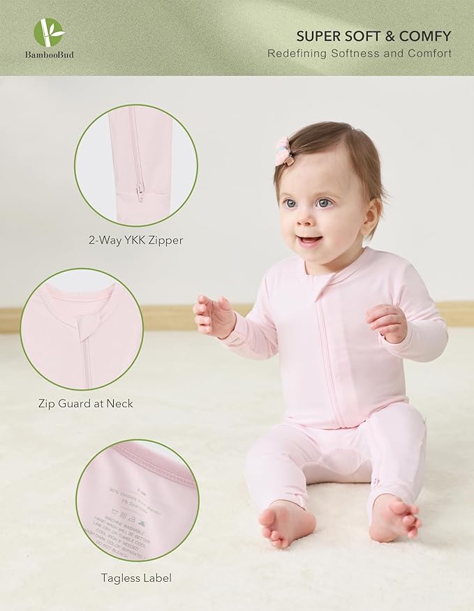 Baby Zippered Rompers Newborn Pajamas Sleepers Long Sleeve Jumpsuits Infant Zipper Romper-Viscose from Bamboo