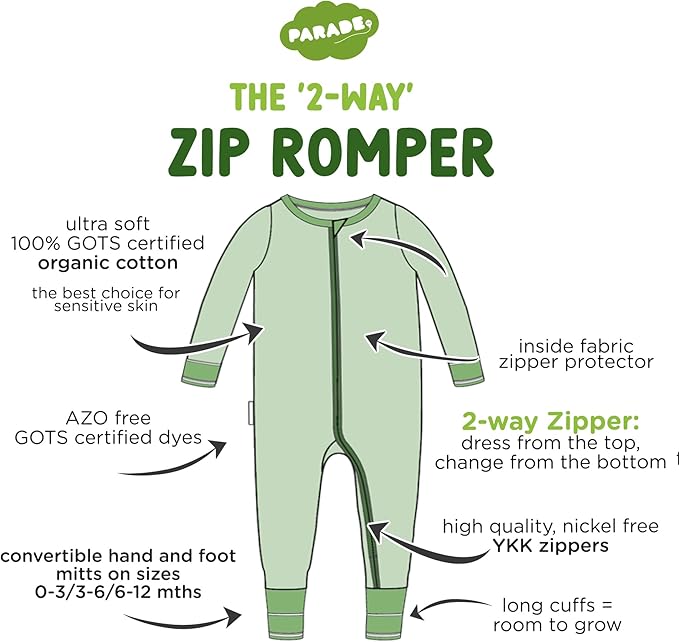PARADE Organic Essentials '2-Way' Zip Romper - Long Sleeve