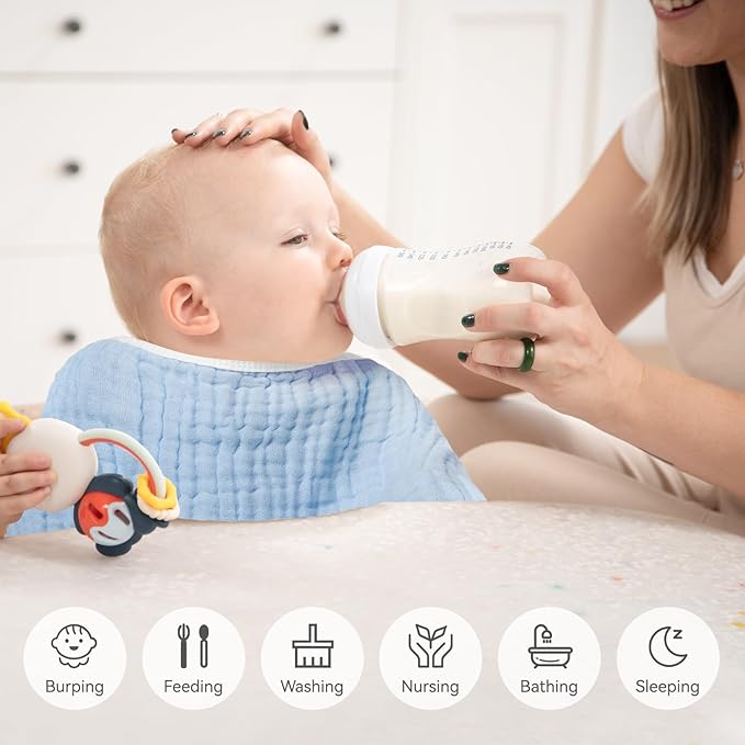 Synrroe Burp Cloths Large, Muslin Burp Cloths for Baby Girls and Boys, Pack of 10 Extra Absorbent and Soft Muslin, 6 Layers 20 by 10 Inches 100% Cotton (Mix 10 Pack)