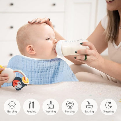 Synrroe Burp Cloths Large, Muslin Burp Cloths for Baby Girls and Boys, Pack of 10 Extra Absorbent and Soft Muslin, 6 Layers 20 by 10 Inches 100% Cotton (Mix 10 Pack)