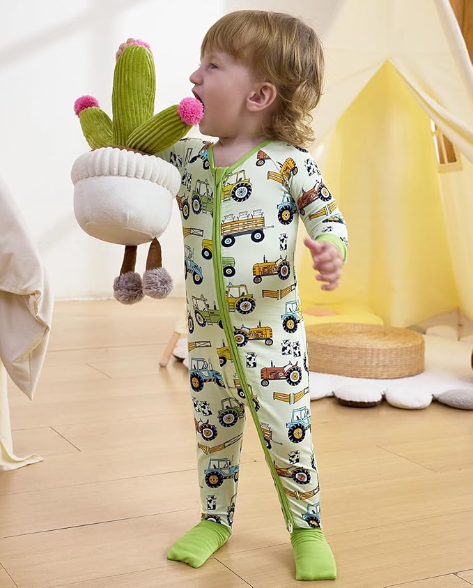 Bamboo Viscose Baby Convertible Footie Pajama, Zipper Pajamas for Baby Boys & Girls, Sleep & Play Footed Pjs
