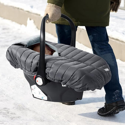 Orzbow Winter Carseat Cover for Baby, Baby Car Seat Cover for Boys & Girls, Warm Infant Car Seat Covers with Plush Lining for Cold Weather, Waterproof, Universal Fit, Newborn Must Have, Dark Grey