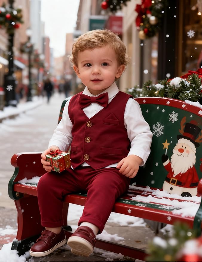 A&J DESIGN Baby Boy Suits Clothes Infant Toddler Formal Gentleman Outfits, Dress Shirt + Vest + Bow Tie + Pants Wedding Set
