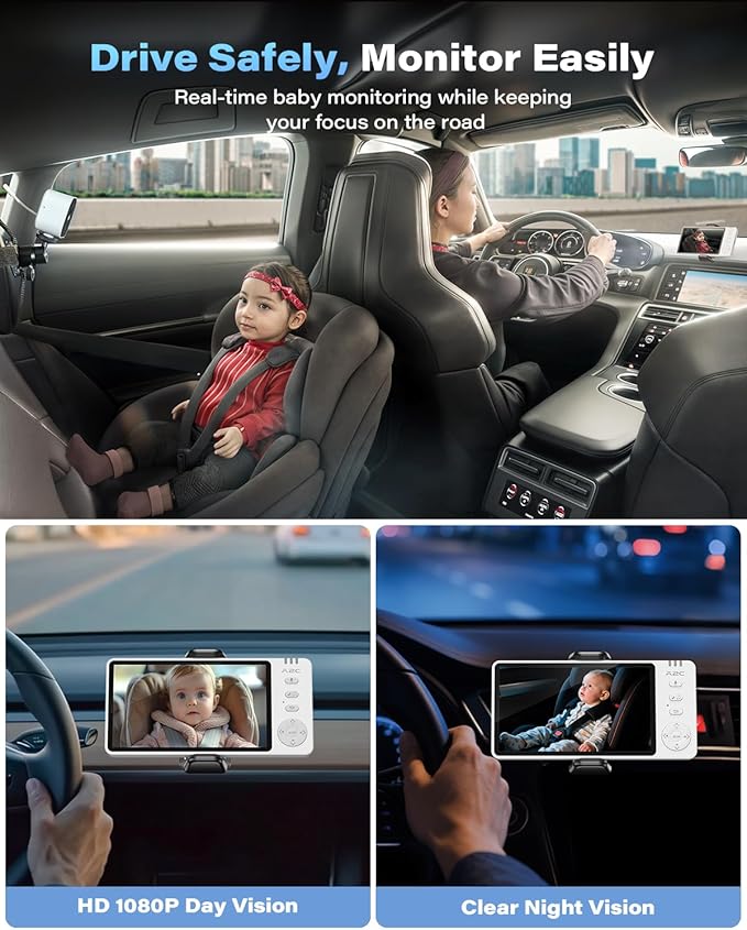 A2C Baby Car Camera, 5" 1080P HD Baby Monitor with Night Vision & VOX Mode, Rear-Facing Car Seat Monitor for Backseat & Home, 1000FT Range, USB Powered Plug & Play (No WiFi Needed)