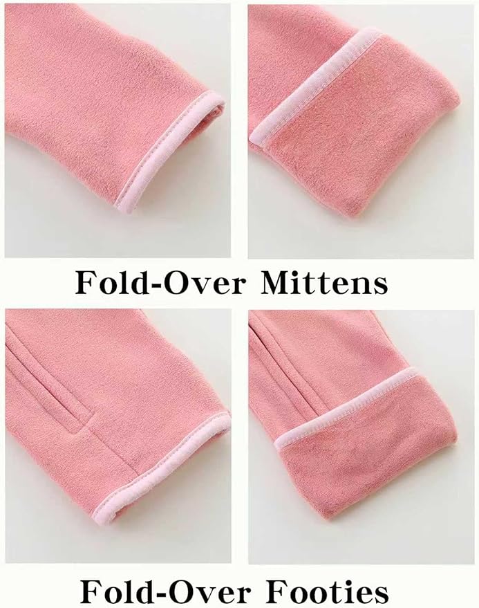 Newborn Baby Bear Onesie Winter Snowsuit With Fold-over Mittens & Footies Zip Up Baby Fleece Jumpsuit 0-18M