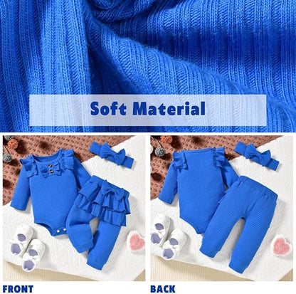 Aalizzwell Preemie Newborn Infant Baby Girls Clothes Ribbed Bodysuit Pants Set Fall Winter Outfits