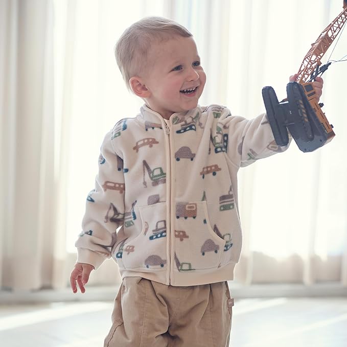 DAVE&BELLA Toddler Printed Polar Fleece Jacket, Zip Up Lightweight Outerwear for Kids Boys Girls Fall Spring Coat 2-9 Years