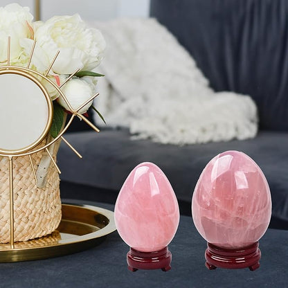AMOYSTONE Natural Rose Quartz Crystal Stone Egg for Healing Reiki Home Decors Large Easter Egg Height 3-3.5"