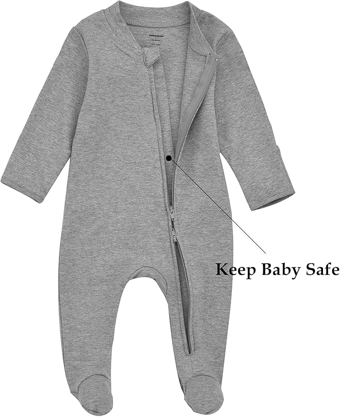 Aablexema Organic Cotton Baby Footie Pajamas with Mittens Newborn Soft Zip Sleeper