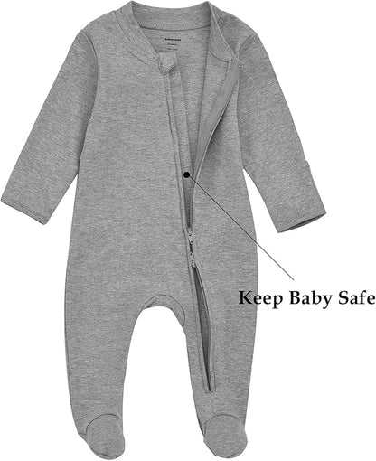 Aablexema Organic Cotton Baby Footie Pajamas with Mittens Newborn Soft Zip Sleeper
