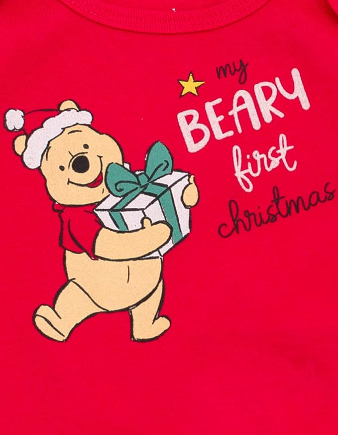 Disney Christmas Baby Girls Bodysuit, Pants and Headband 3 Piece Outfit Set Newborn to Infant Sizes (Newborn - 24 Months)