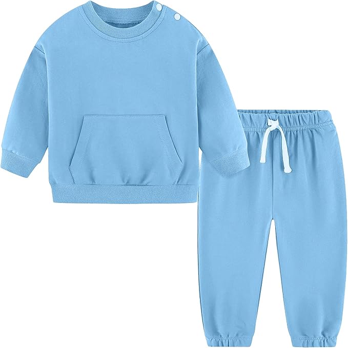 Fullfamous Baby and Toddler Boys 100% Cotton 2 Piece Long Sleeve Sweatshirt and Sweatpant Jogger Pants Set Newborn-4T