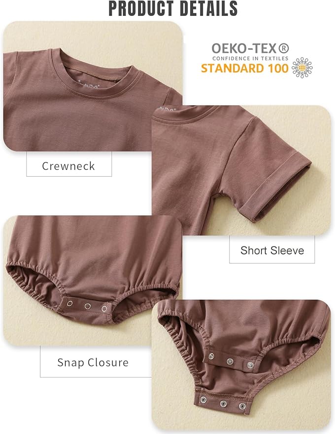 Jimonda Baby Boy Girl Bubble Romper Solid Color Bodysuit Short Sleeve Organic Cotton T-Shirt