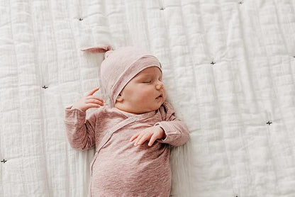 Copper Pearl Baby Gown - Knotted Newborn Sleepers for Baby Boy and Girl, Soft Stretchy Long Sleeve Infant Gowns with Bottom Tie and Hand Mittens, Perfect Hospital Coming Home Outfit (Maeve)