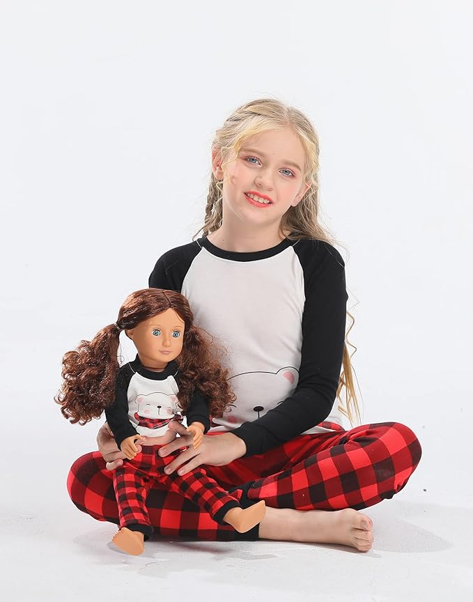 Babyroom Girls Matching Doll&Toddler 4 Piece Cotton Pajamas Toddler Christmas Sleepwear