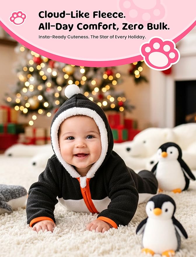 PATPAT Fleece Hooded Footed Clothes, Soft Warm Footie Covers, Car Seat Friendly, Easy Zip,Cute Romper Newborn Infant Jumpsuit