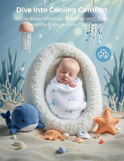 Momcozy Muslin Swaddle Blankets, Ultra Soft Neutral Registry Essentials, Marine Sea Sprite Magic, Breathable Large 47'' x 47'' Newborn Boys Girls Receiving Blanket