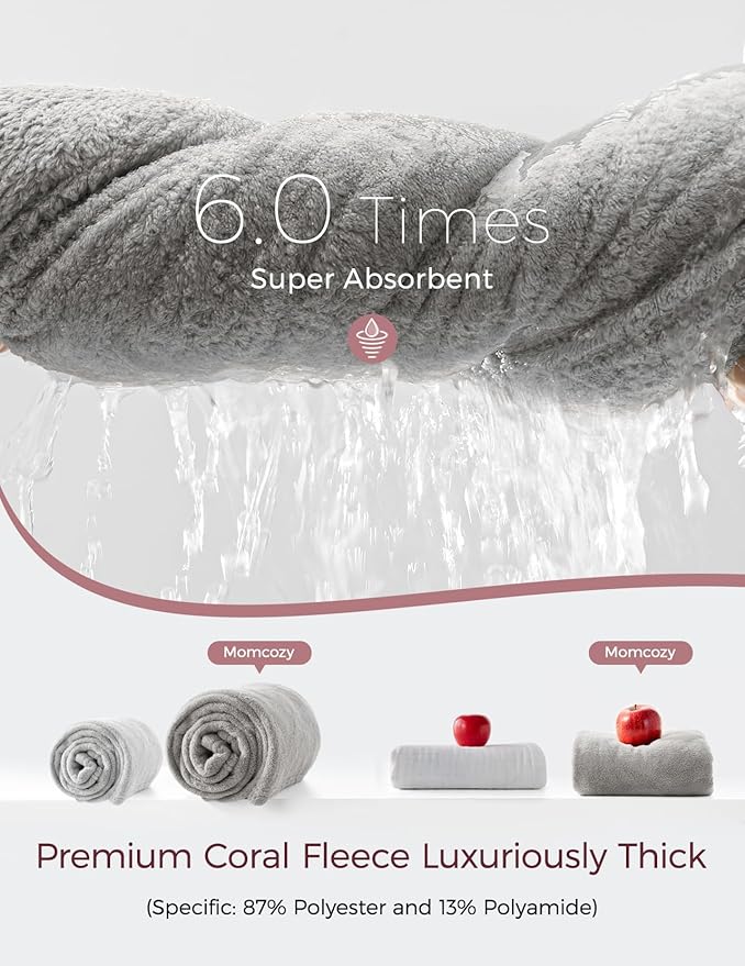 Momcozy Baby Bath Towels with Visualize Health Label - Ultra Soft & Absorbent Coral Fleece Hooded Towels for Newborn, Infant, Toddler (0-36 Months) Bath Essentials (Large Size,2 Pack)