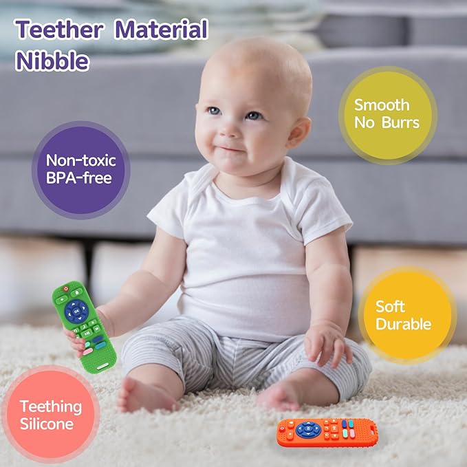 Hooku 2-Pack Silicone Teethers for Babies 0-6 & 6-12 Months, Sensory Chew Toys & Remote Control Toys for Infants & Toddlers