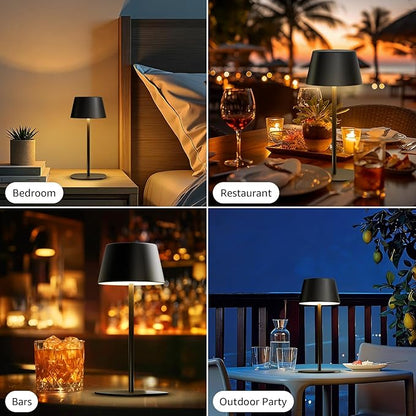 FUYO 2 Pack Rechargeable Table Lamp, Cordless Battery Operated Lamp, Waterproof Shower Lamp with 3 Colors Stepless Dimming, Desk Night Lamp for Bathroom Bedroom Patio Camping Restaurant (Black)