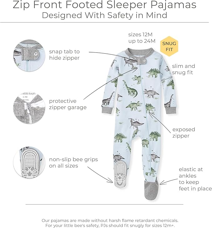 Burt's Bees Baby baby-boys Sleeper Pjs, 100% Organic Cotton, One-piece Footie, Zip Up Jumpsuit, Snug Fit Pajamas