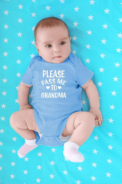 CBTwear Please Pass Me To Grandma Baby Bodysuit Funny Infant Outfit Cute Newborn Clothes Unisex Romper (6 Months, Light Blue)