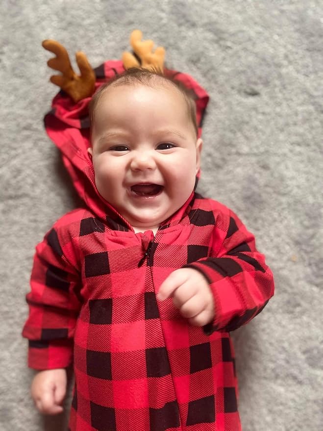 Infant Baby Boys Christmas Hooded Romper Jumpsuit Long Sleeve Elf Reindeer One-Piece Santa Xmas Clothes