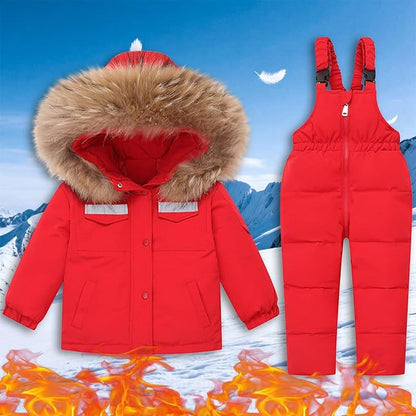 Kids 2 Piece Snowsuit Sets Girls Boys Winter Cute Hooded Puffer Jacket Snow Pants Snowboard Skiing Sets Insulated