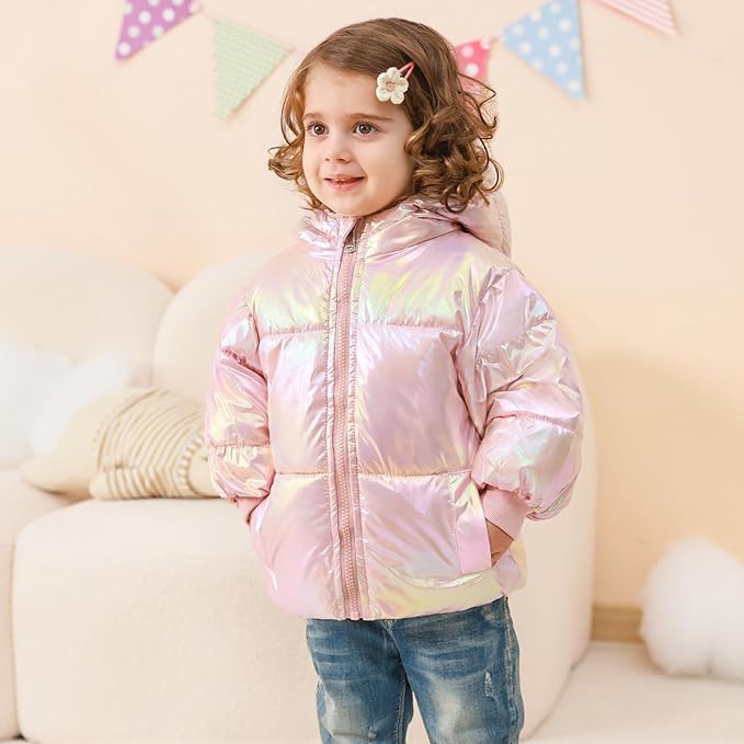 UNICOMIDEA Baby Girl Winter Coat Laser Toddler Jackets Warm Down Outerwear with Hooded for 12M-5T