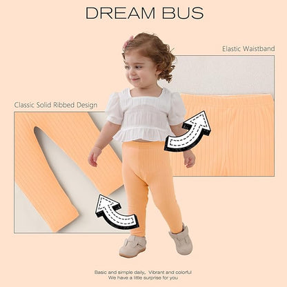 DREAM BUS 5 Pack Toddler Girl Pants Baby Girl Solid Ribbed Pants Toddler Girls Bottoms Leggings Newborn Cotton Jogger