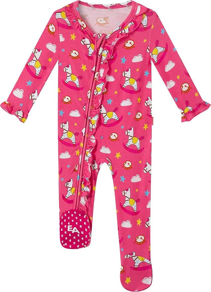 Bamboo Viscose Baby Girl Footie Pajamas, Newborn Sleepers Infant Onesie, 2-Way Zipper Footed Pjs