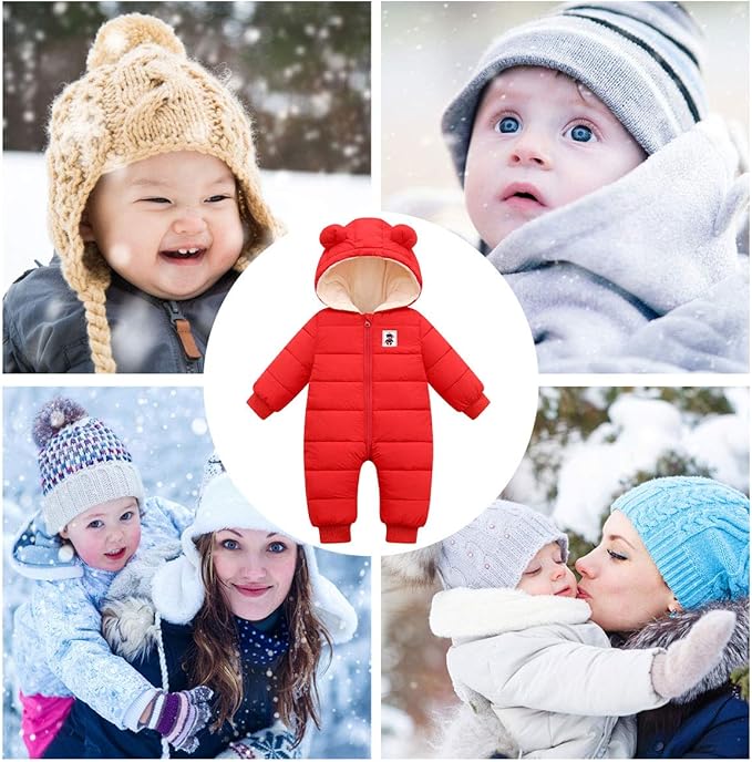 Happy Cherry Baby Snowsuit Winter Coat Warm Hoodie Romper Puffer Jacket