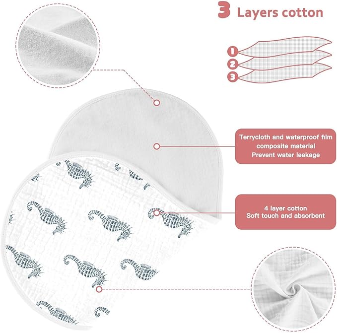 vvfelixl Baby Burp Cloths Retro Seahorse Baby Newborn Cotton Burping Cloths Set Baby Washcloths 4 Pack