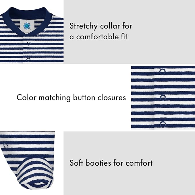 Creative Knitwear College Baby Striped Footed Romper - Team Logo, Multiple Colors, for Boys & Girls (0-9 Months)