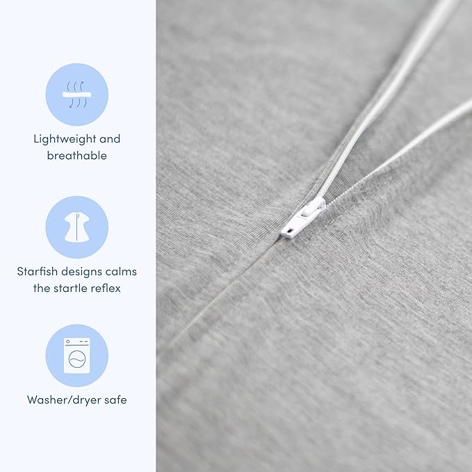 SleepingBaby Zipadee-Zip Transition Swaddle - Cozy Baby Swaddle Blanket with Zipper Convenience - Roomy Wearable Blanket for Easy Diaper Changes - Heather Grey, Small (4-8 Month)