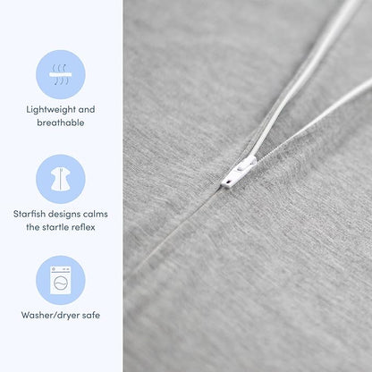 SleepingBaby Zipadee-Zip Transition Swaddle - Cozy Baby Swaddle Blanket with Zipper Convenience - Roomy Wearable Blanket for Easy Diaper Changes - Heather Grey, Small (4-8 Month)