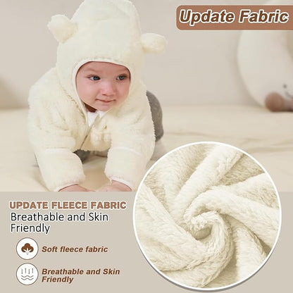 Baby Infant Boys Girls Winter Coat with Fold-Over Mittens Fleece Outwear Jacket Warm Clothes Bear Hooded