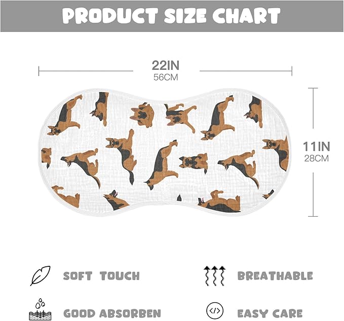 vvfelixl Muslin Burp Cloths German Shepherd Dogs Baby Washcloths for Baby Girl Boys 2 Pack White