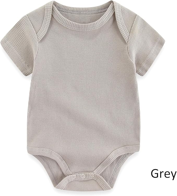 Baby Bodysuit 6 Pack Soft Mixed Ribbed Short Sleeve Romper Infant Boy Girl Clothes Set
